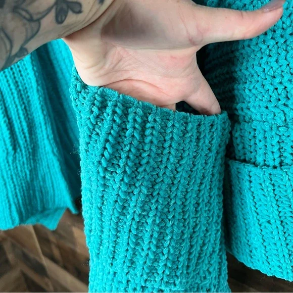 POL Step Inside Chunky Knit Cardigan Sweater Open Front Oversized Blue Small - Picture 2 of 8